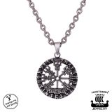 Northern Viking Jewelry® 925-Hopeariipus "Vegvisir Riimukiekko"