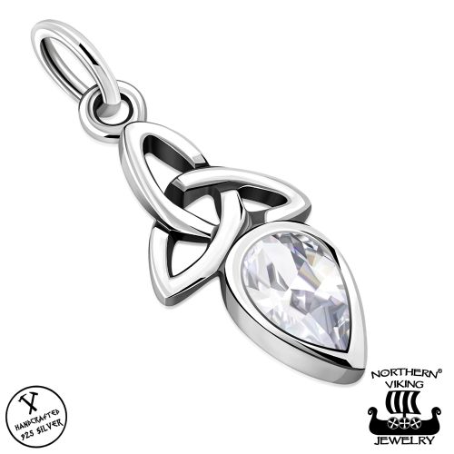 Kelttikorut Hopea Northern Viking Jewelry® Kaulakoru Clear CZ Trinity Knot.