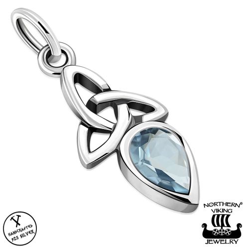 Kelttikorut Hopea Northern Viking Jewelry® Kaulakoru Blue Topaz CZ Trinity Knot.
