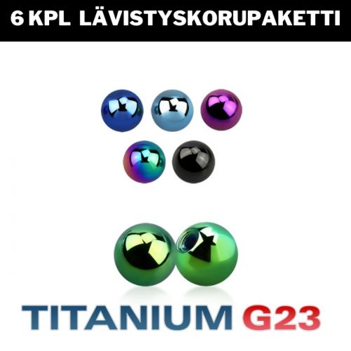 6kpl Värillisiä 5 mm Irtopalloja 1,6 mm Titaani G23.