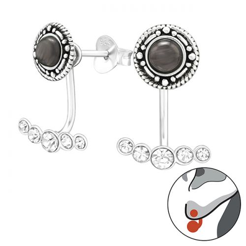 Ear Jacket Korvakorut Hopea Crystal and Cat Eye.