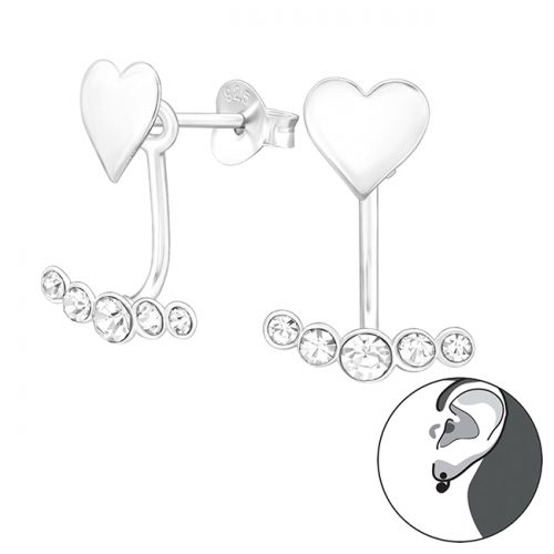 Ear Jacket Korvakorut Hopea Heart With Cubic Zirconia.