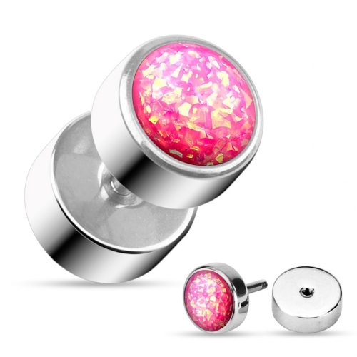 Feikkiplugi 316L Kirurginteräs Opal Glitter 3 väriä. Väri: Pink.