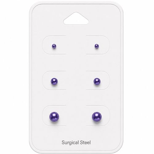Helmikorvakorut 3 Paria 3 mm, 5 mm, 6 mm Purple.