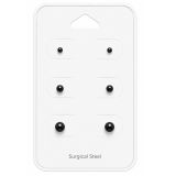 Helmikorvakorut 3 Paria 3 mm, 5 mm, 6 mm Black.