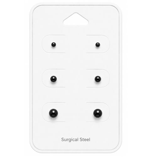 Helmikorvakorut 3 Paria 3 mm, 5 mm, 6 mm Black.