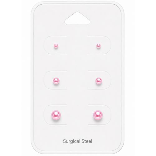 Helmikorvakorut 3 Paria 3 mm, 5 mm, 6 mm Pink.