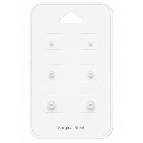 Helmikorvakorut 3 Paria 3 mm, 5 mm, 6 mm White.