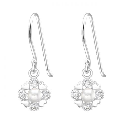 Helmikorvakorut Hopea Roikkuva Heart Cubic Pearl.