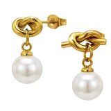 Helmikorvakorut Teräs Gold Knot With 8 mm Pearl.