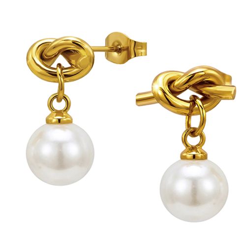 Helmikorvakorut Teräs Gold Knot With 8 mm Pearl.