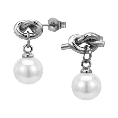 Helmikorvakorut Teräs Knot With 8 mm Pearl.