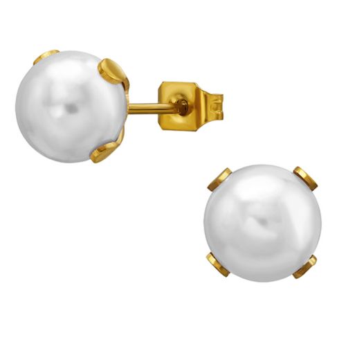 Helmikorvakorut Teräs Prong Set White Pearl.