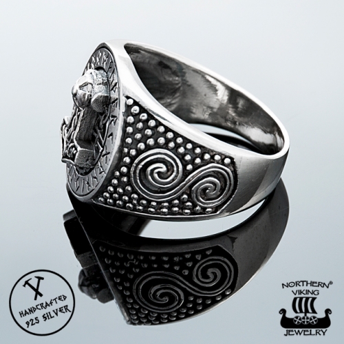 925-Hopea Riimu Thorin Vasara-Sormus, Northern Viking Jewelry   