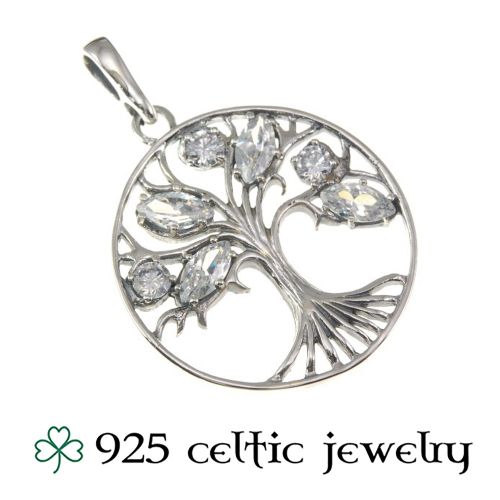 Hopeinen Kelttikoru Hopeaketjulla "Celtic Knot CZ Tree of Life"