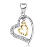 Sydän Kaulakoru Hopeaketjulla Gold Plated Heart In Heart With Zirconia.