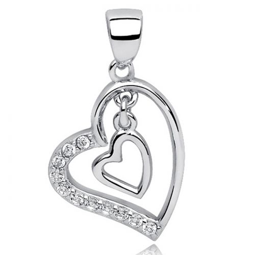 Sydän Kaulakoru Hopeaketjulla Heart In Heart With Zirconia.