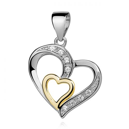 Sydän Kaulakoru Hopeaketjulla Small Gold Plated Heart In Heart With Zirconia.