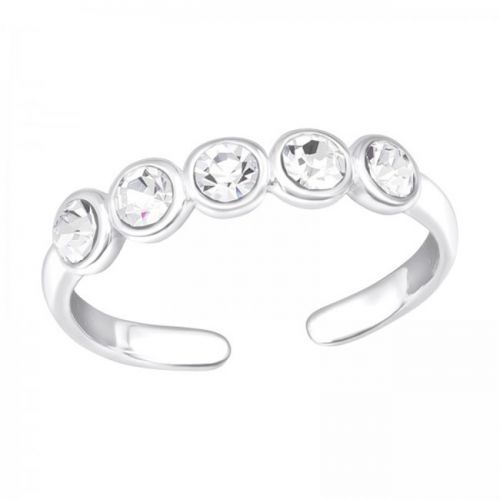 Hopeinen Säädettävä Varvassormus "Dot Link Crystal"