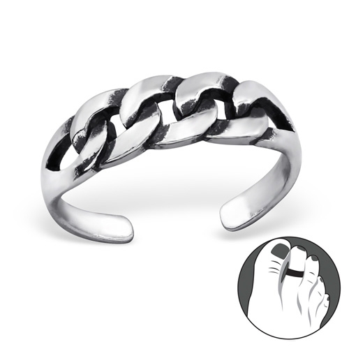 Hopeinen Säädettävä Varvassormus "Silver Patterned Toe Ring"