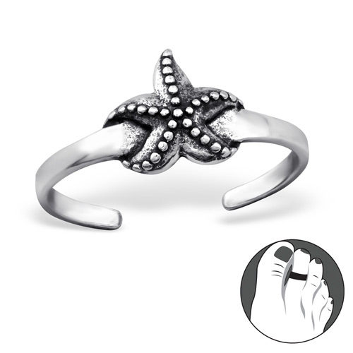 Hopeinen Säädettävä Varvassormus "Silver Starfish Toe Ring"
