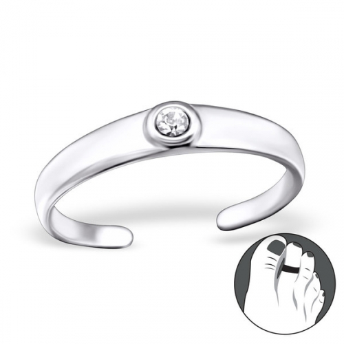 Hopeinen Säädettävä Varvassormus "Silver Round Toe Ring with Crystal"