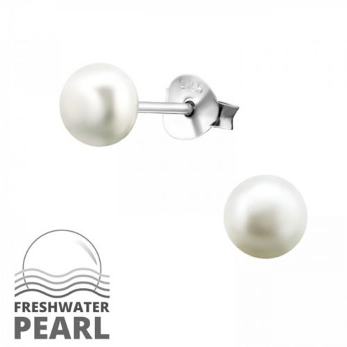 Hopeiset Helmikorvakorut "Freshwater 5mm Pearl"