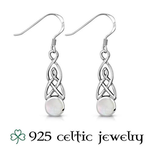 Hopeiset Keltti Korvakorut "Mother of Pearl Celtic Trinity Knot"