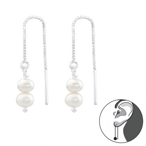 Hopeiset Ketjukorvakorut Freshwater Pearl.