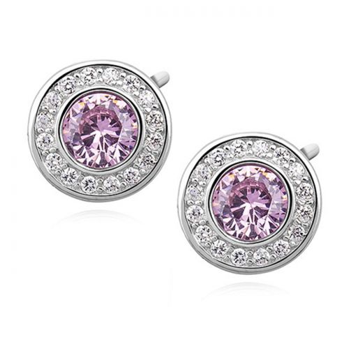 Hopeakorvakorut "Elegant Round Earrings With Light Pink Zirconia"