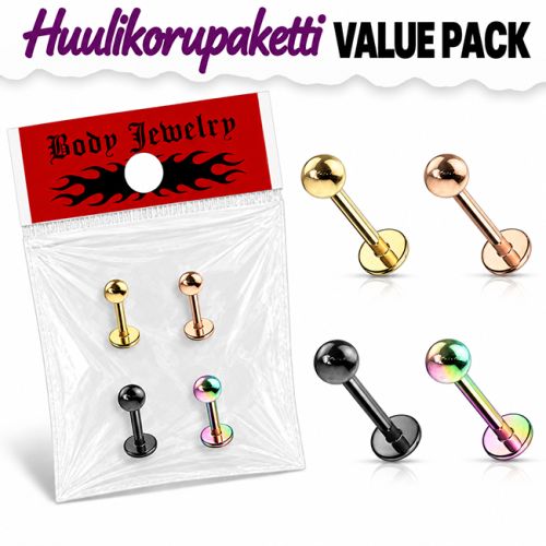 Huulikorupaketti 4 Kpl 316L Kirurginteräs 1,2 mm.