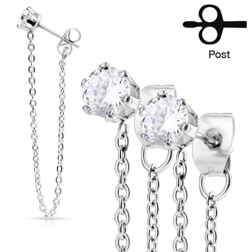 Ketjukorvakorut "Steel Chain Drops CZ"