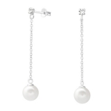 Hopeiset Ketjukorvakorut "Hanging Pearl and Crystal"