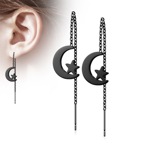 Ketjukorvakorut Teräs Moon and Star. Väri: Blacksteel.