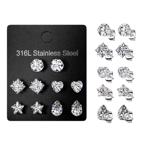 Korvakorupaketti 5 paria Assorted Shape Prong Set CZ.