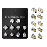 Korvakorupaketti 5 paria Gold Assorted Shape Prong Set CZ.