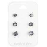 Korvakorupaketti 3 paria "Cubic Zirkonia Blacksteel"