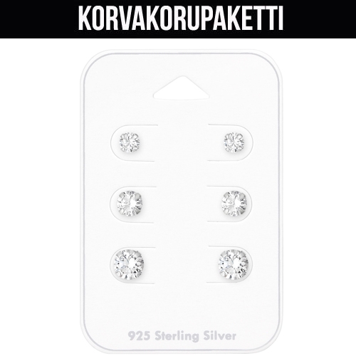 Korvakorupaketti 3 paria "925 silver 4,5,6 mm Cubic Zirconia" 