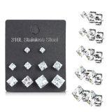 Korvakorupaketti 5 paria "Clear Square Cubic Zirconia"