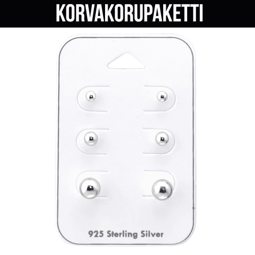Korvakorupaketti 3 paria "Silver Ball Ear Studs"