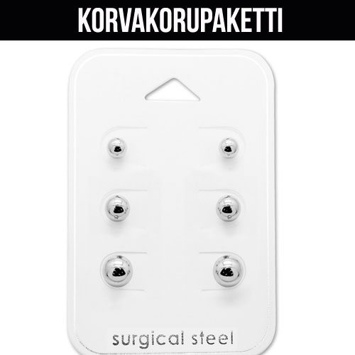 Korvakorupaketti 3 paria "4mm, 5mm and 6mm Ball Ear Stud Set"