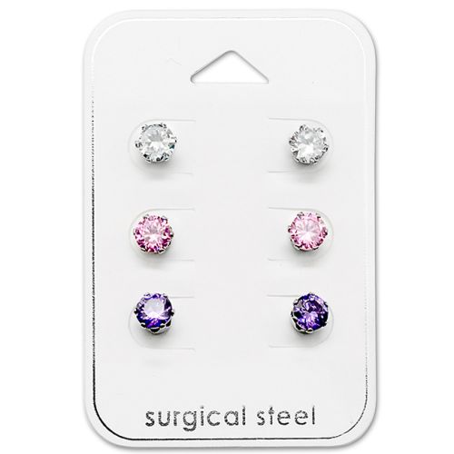 Korvakorut 3 paria 5mm Cubic Zirconia.