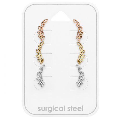 Korvakorut 3 paria Stainless Steel Leaf.