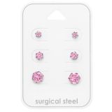 Korvakorut 3 paria Stainless Steel Pink.