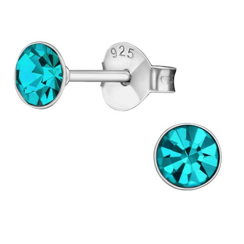 Korvakorut Hopea Silver Round 4mm Blue Zircon.