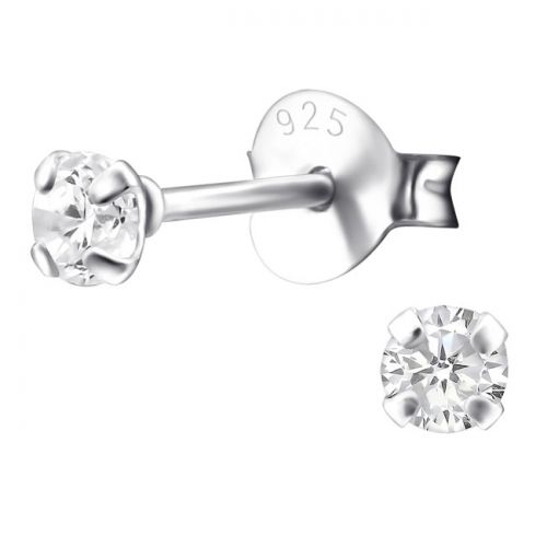 Hopeiset 3 mm Zirkonia Korvakorut.