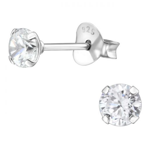 Hopeiset 4 mm Zirkonia Korvakorut.