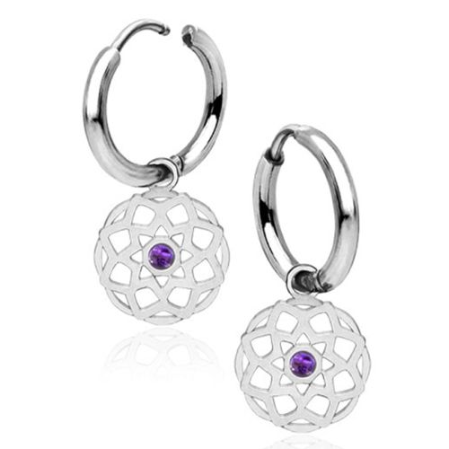 korvarenkaat Teräs Amethyst Halo Charm Hoop.