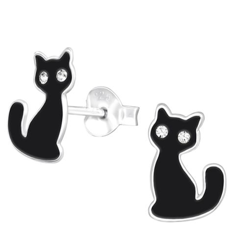 Lasten Korvakorut Hopea Musta Kissa Kirkas Kivi.