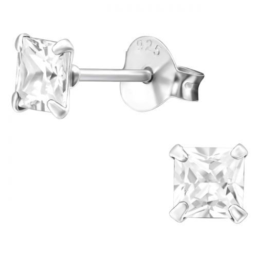 Lasten Korvakorut Hopea Square 4mm Cubic Zirconia. Väri: Kirkas.